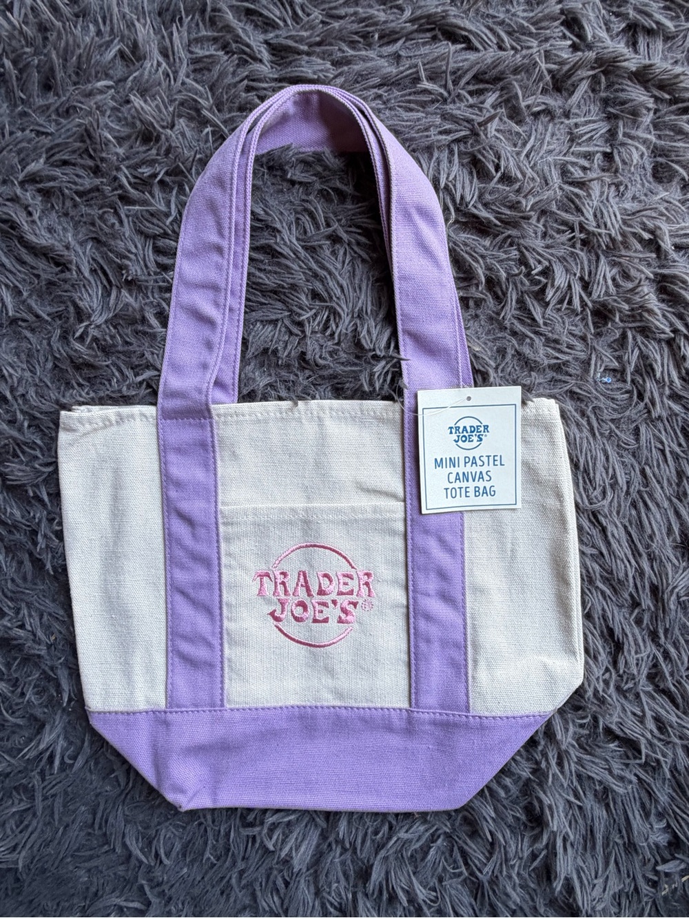 Trader Joe's Mini Canvas Tote in Lavender & Cream